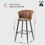 Lot de 2 tabourets de bar industriels avec accoudoirs et dossier en suédine - DONCIC BAR