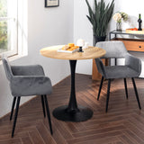Round Table Table Table Table Timber Ø80 cm with 4 black velvet chairs, modern and comfortable style
