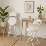 Lot de 4 chaises/tabourets pliantes, assise ronde en tissu effet fausse fourrure blanche - ERNST