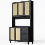 Buffet de cuisine 183 cm avec éclairage LED contrôlé par application, 2 ports USB, 2 prises, 3 tiroirs, étagères réglables et poignées dorées â€?idéal pour cuisine et salle à manger