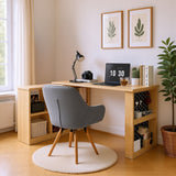 Multifunctional desk 140x104x75 cm in MDF wood with 6 storage compartments, thick tray, shelf and perforated metallic panel
