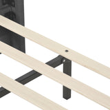 Lit double 140x200 cm en tissu gris avec tête de lit capitonnée et sommier à lattes inclus, design élégant et confortable (matelas non inclus)