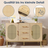 Oak caning buffet with 3 drawers, 2 doors, adjustable shelves and anti-breeching device-120 × 40 × 74 cm