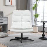 Foldable leisure armchair without armrests in white fabric, 360° swivel - AESTON