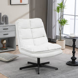 Foldable leisure armchair without armrests in white fabric, 360° swivel - AESTON