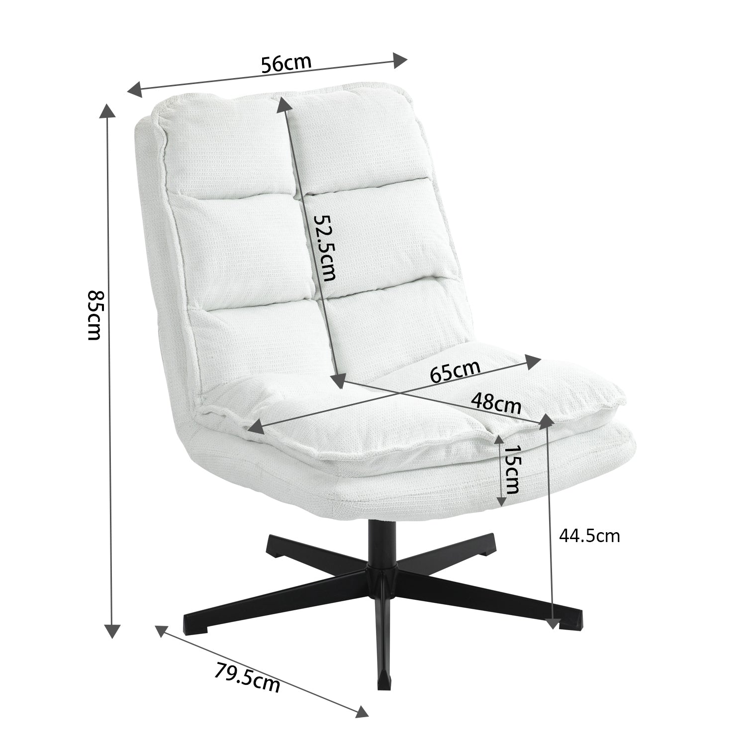 Foldable leisure armchair without armrests in white fabric, 360° swivel - AESTON
