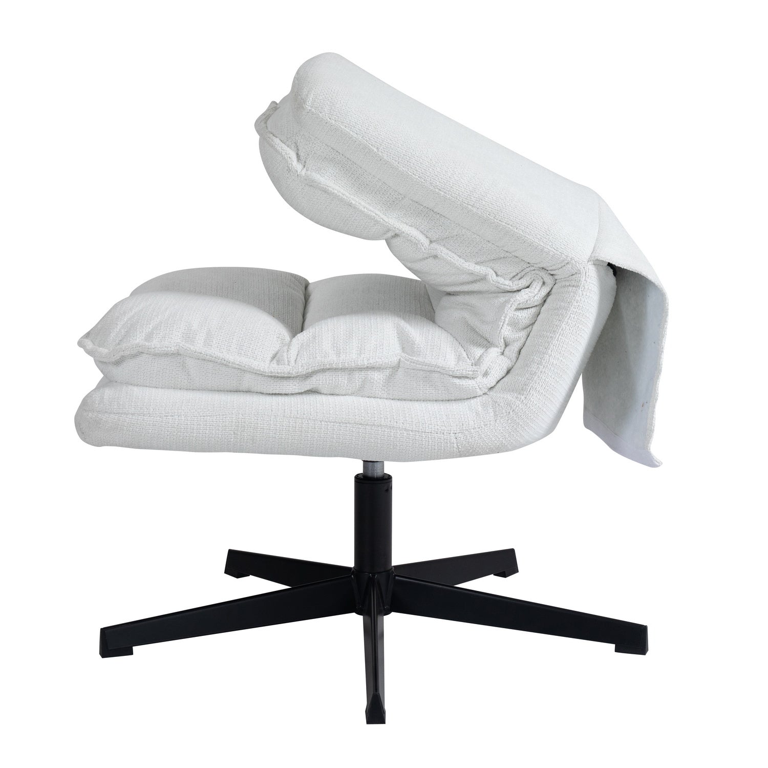 Foldable leisure armchair without armrests in white fabric, 360° swivel - AESTON