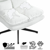 Foldable leisure armchair without armrests in white fabric, 360° swivel - AESTON