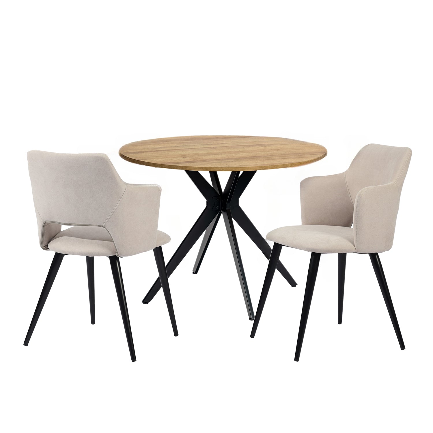 Round Table Table Table Table Timber Ø80 cm with 4 black velvet chairs, modern and comfortable style