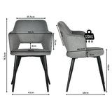 Lot de 2 chaises de salle à manger scandinaves avec accoudoirs en tissu résistant aux animaux et assise rembourrée, gris - AKANJI CC