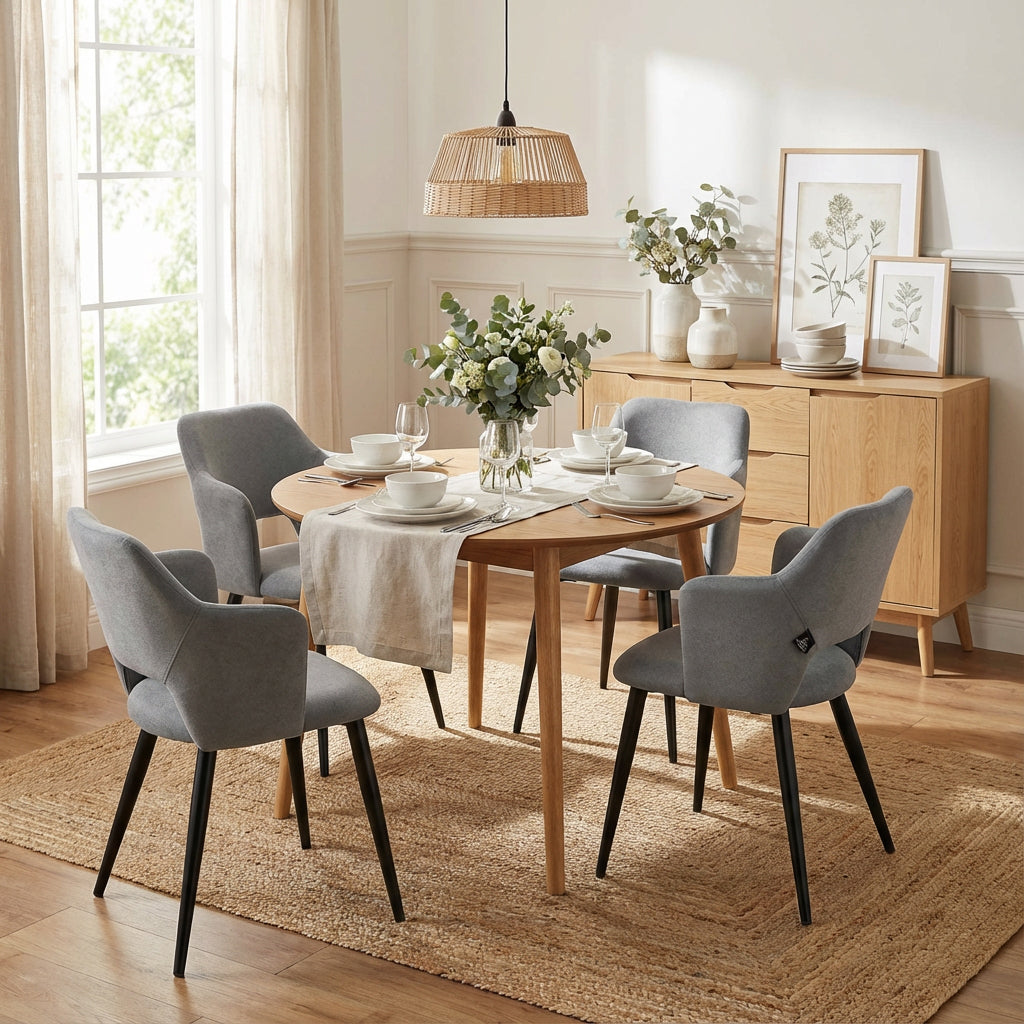 Lot de 4 chaises de salle à manger scandinaves avec accoudoirs en tissu résistant aux animaux et assise rembourrée, gris - AKANJI CC