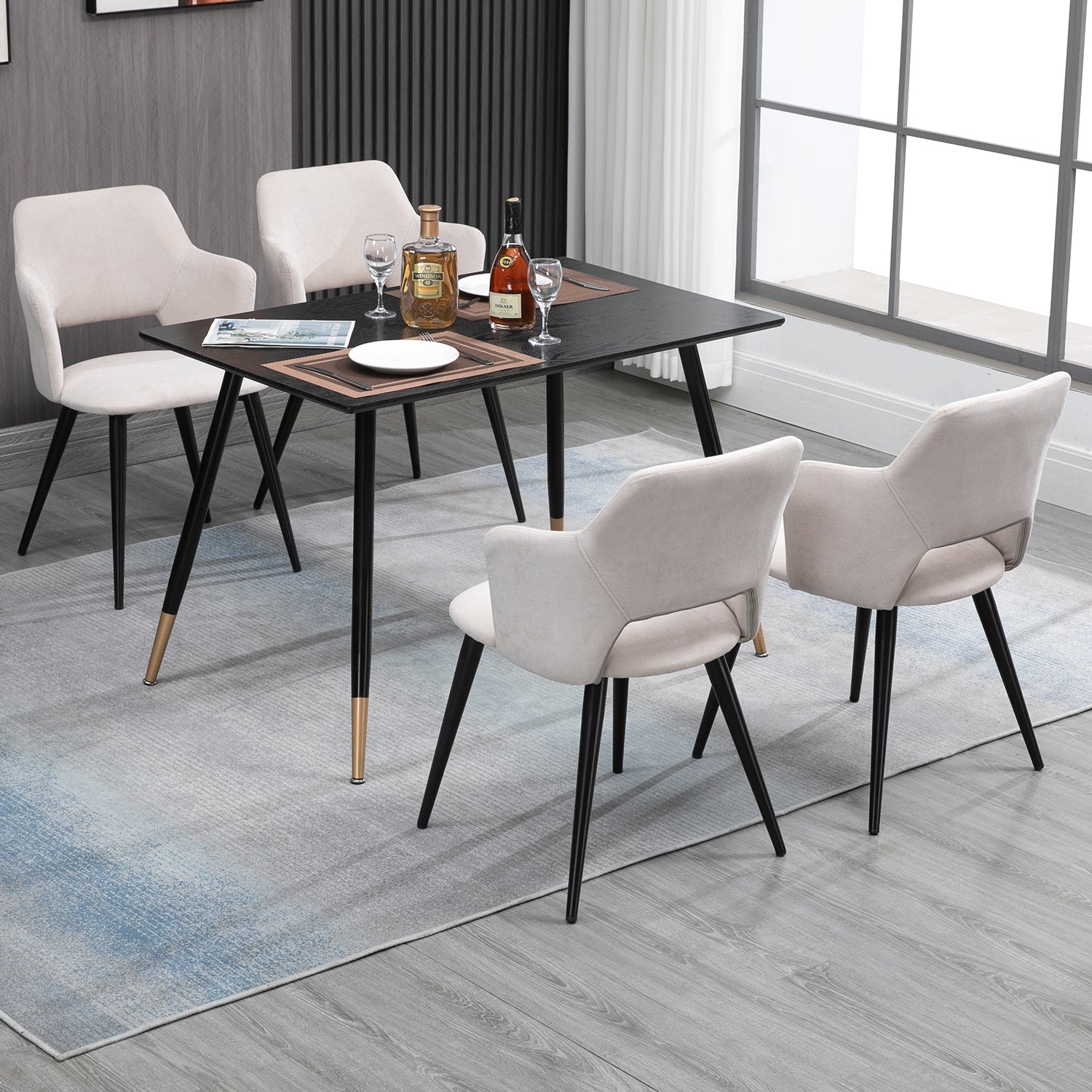 Lot de 4 fauteuils de salle à manger scandinaves avec accoudoirs en tissu beige - AKANJI