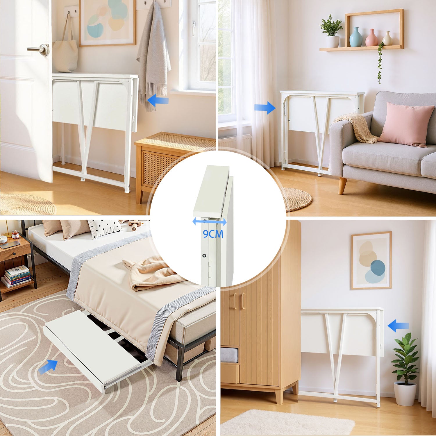 Ensemble avec bureau pliable blanc à roulettes et fauteuil en velours côtelé vert olive âââââââ€?ASCOLI & ROSS