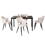 Ensemble table à manger extensible noire et 4 fauteuils en tissu beige de style scandinave