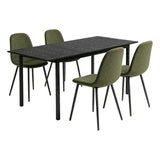 Ensemble table à manger extensible noire et 4 chaises en tissu vert doux, style scandinave