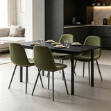 Ensemble table à manger extensible noire et 4 chaises en tissu vert doux, style scandinave