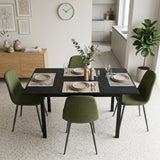 Ensemble table à manger extensible noire et 4 chaises en tissu vert doux, style scandinave