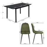 Ensemble table à manger extensible noire et 4 chaises en tissu vert doux, style scandinave