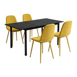 Ensemble table à manger extensible noire et 4 chaises en tissu jaune doux, style scandinave