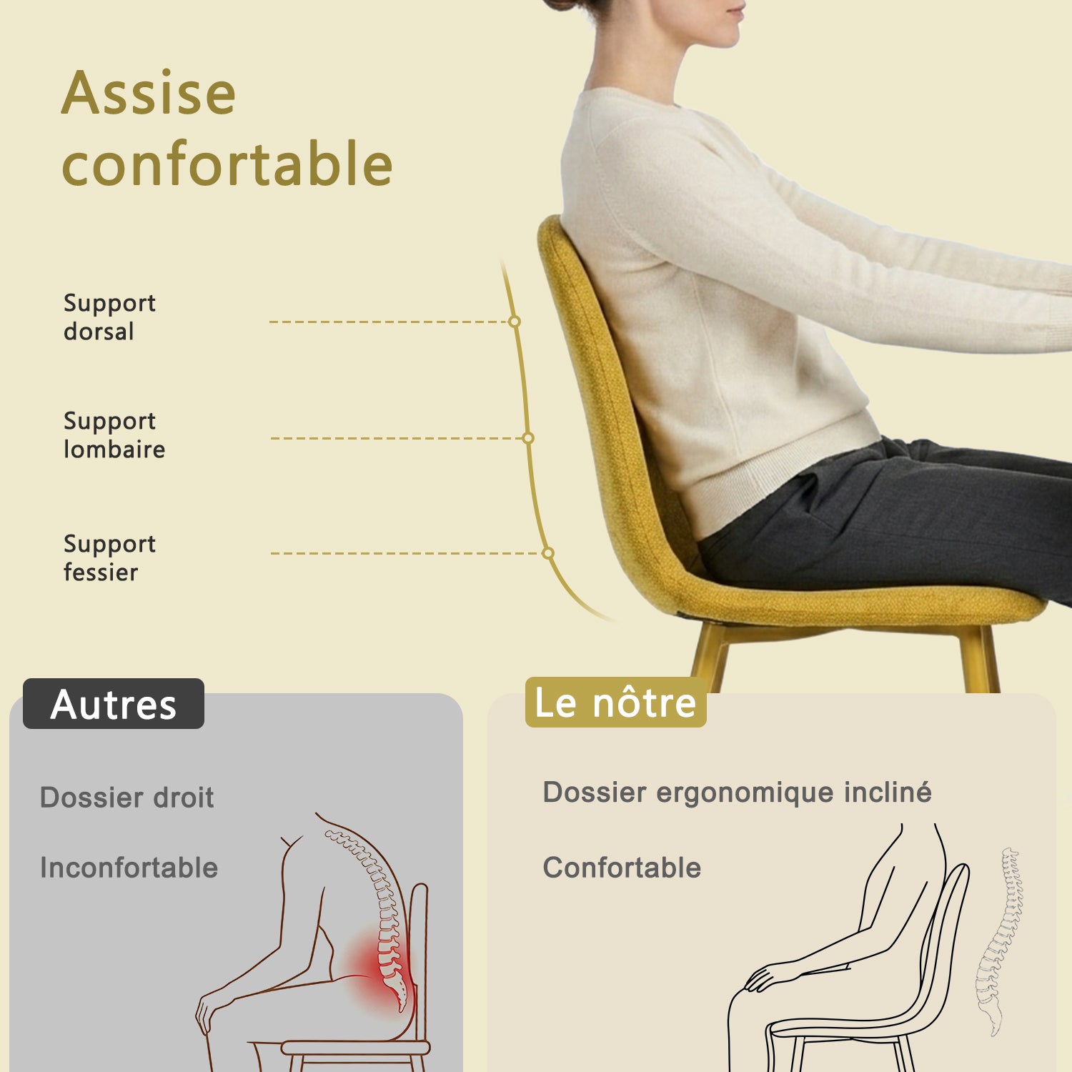 Ensemble table à manger extensible noire et 4 chaises en tissu jaune doux, style scandinave