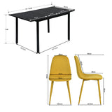 Ensemble table à manger extensible noire et 4 chaises en tissu jaune doux, style scandinave
