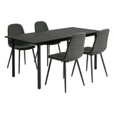 Ensemble table à manger extensible noire et 4 chaises en tissu gris doux, style scandinave