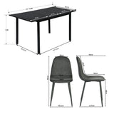 Ensemble table à manger extensible noire et 4 chaises en tissu gris doux, style scandinave