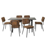 Ensemble table à manger extensible noire et 6 chaises en tissu suédine, style scandinave