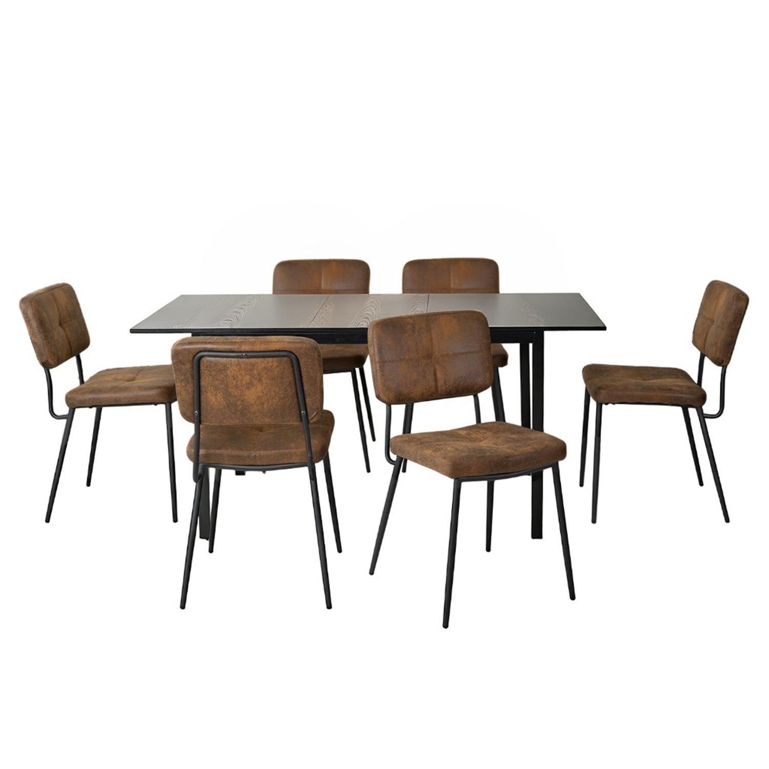 Ensemble table à manger extensible noire et 6 chaises en tissu suédine, style scandinave