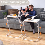 Table d’appoint pliable pour ordinateur portable, bout de canapé réglable en hauteur avec plateau inclinable et porte-gobelet beige- BASELINE