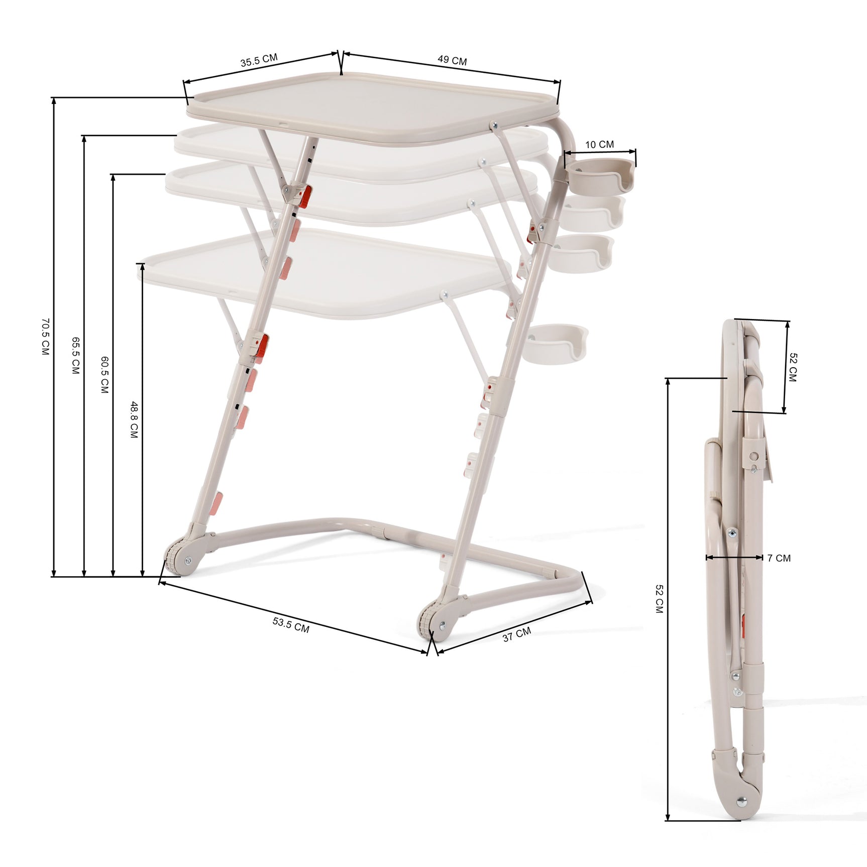 Table d’appoint pliable pour ordinateur portable, bout de canapé réglable en hauteur avec plateau inclinable et porte-gobelet beige- BASELINE