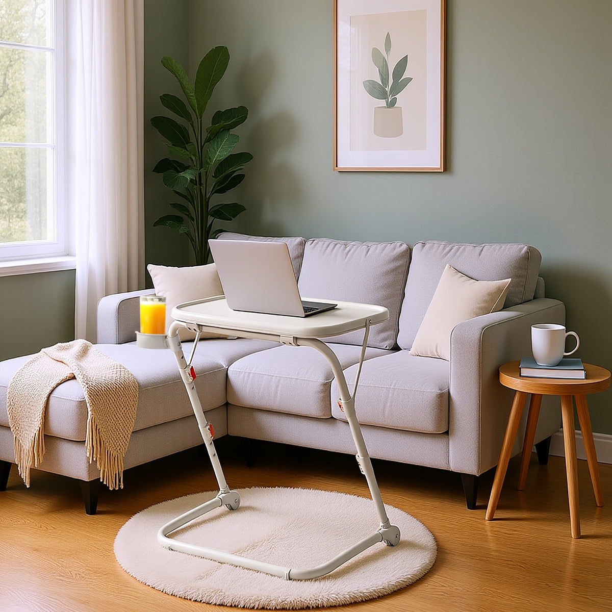 Foldable side table for laptop, adjustable sofa adjustable sofa with tilting tray and cup holder-baseline
