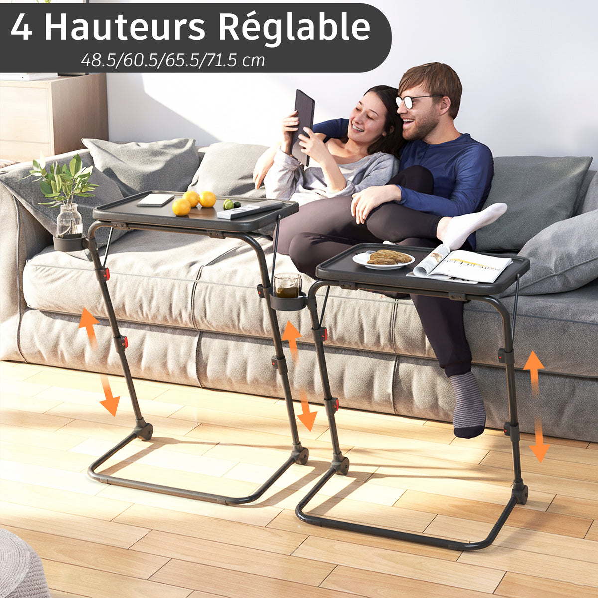 Foldable side table for laptop, adjustable sofa adjustable sofa with tilting tray and cup holder-baseline