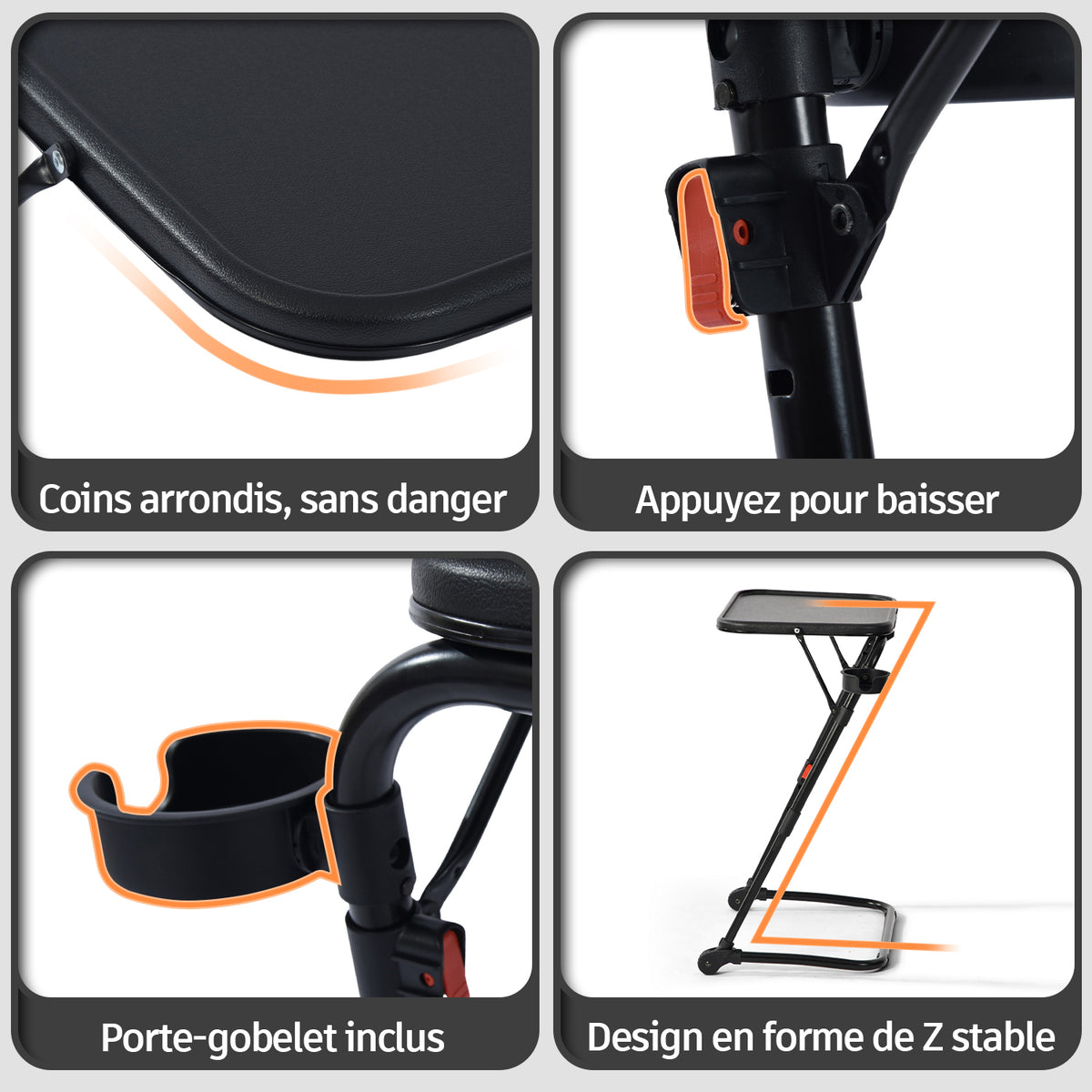 Foldable side table for laptop, adjustable sofa adjustable sofa with tilting tray and cup holder-baseline