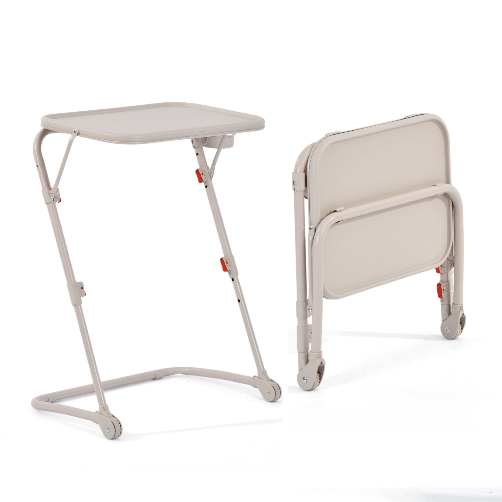 Table d’appoint pliable pour ordinateur portable, bout de canapé réglable en hauteur avec plateau inclinable et porte-gobelet beige- BASELINE