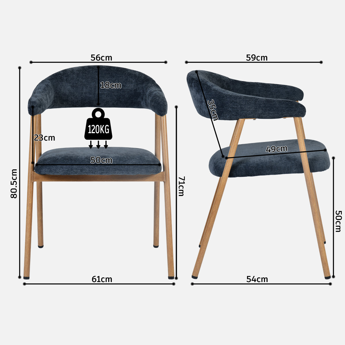 Set of 2 Scandinavian dining room armchairs with beige fabric armrests - Cromwell