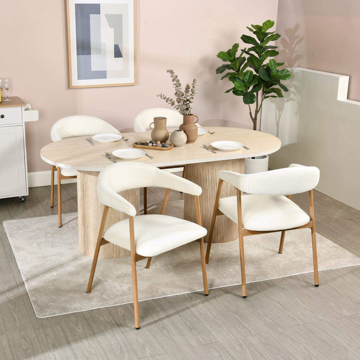 Set of 2 Scandinavian dining room armchairs with beige fabric armrests - Cromwell