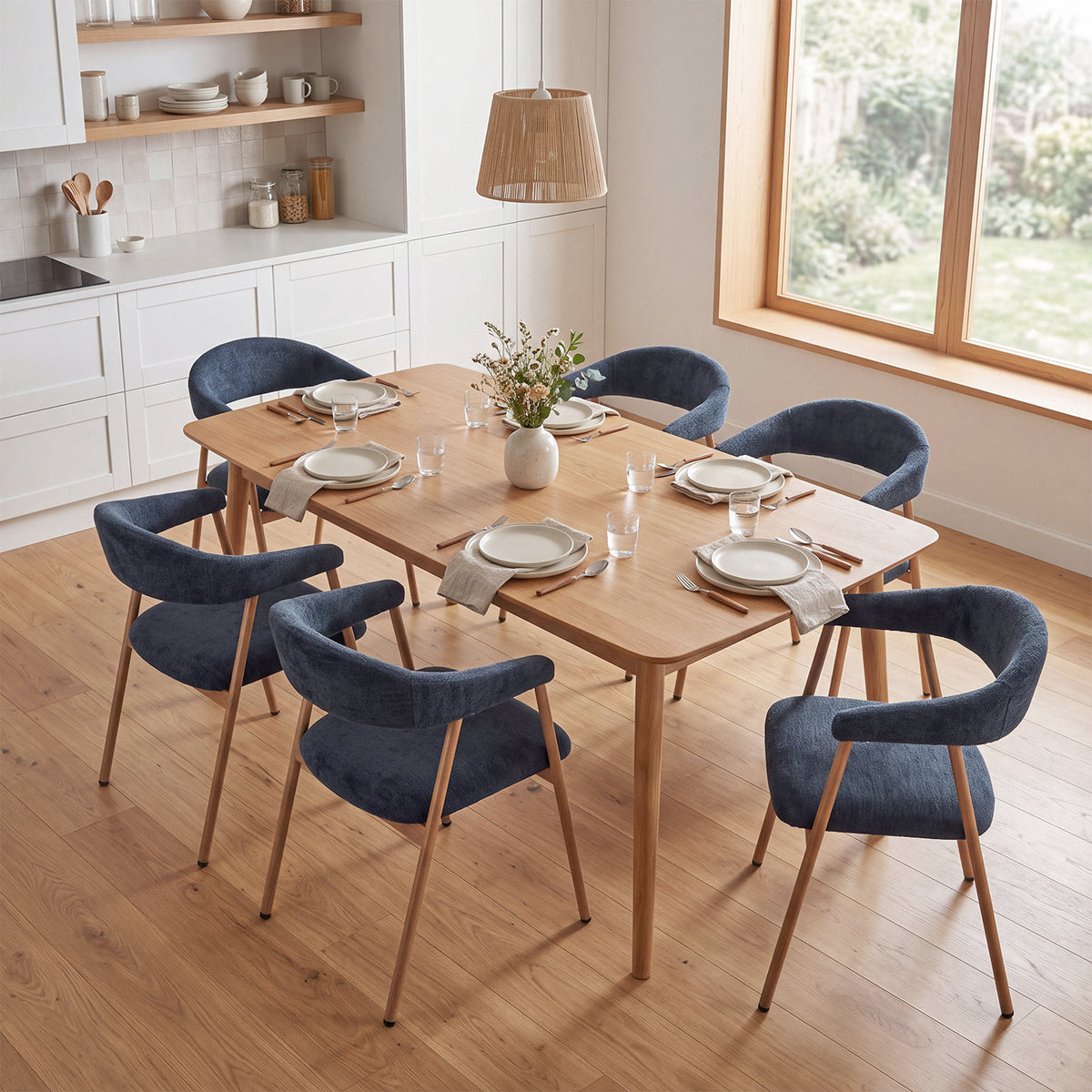 Set of 2 Scandinavian dining room armchairs with beige fabric armrests - Cromwell