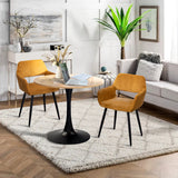 Set of 6 Scandinavian dining room armchairs with Safran yellow velvet armrests - Cromwell Corduroy