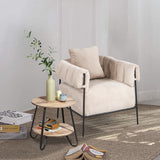 Lounge armchair with armrests in beige corduroy - DOMCO