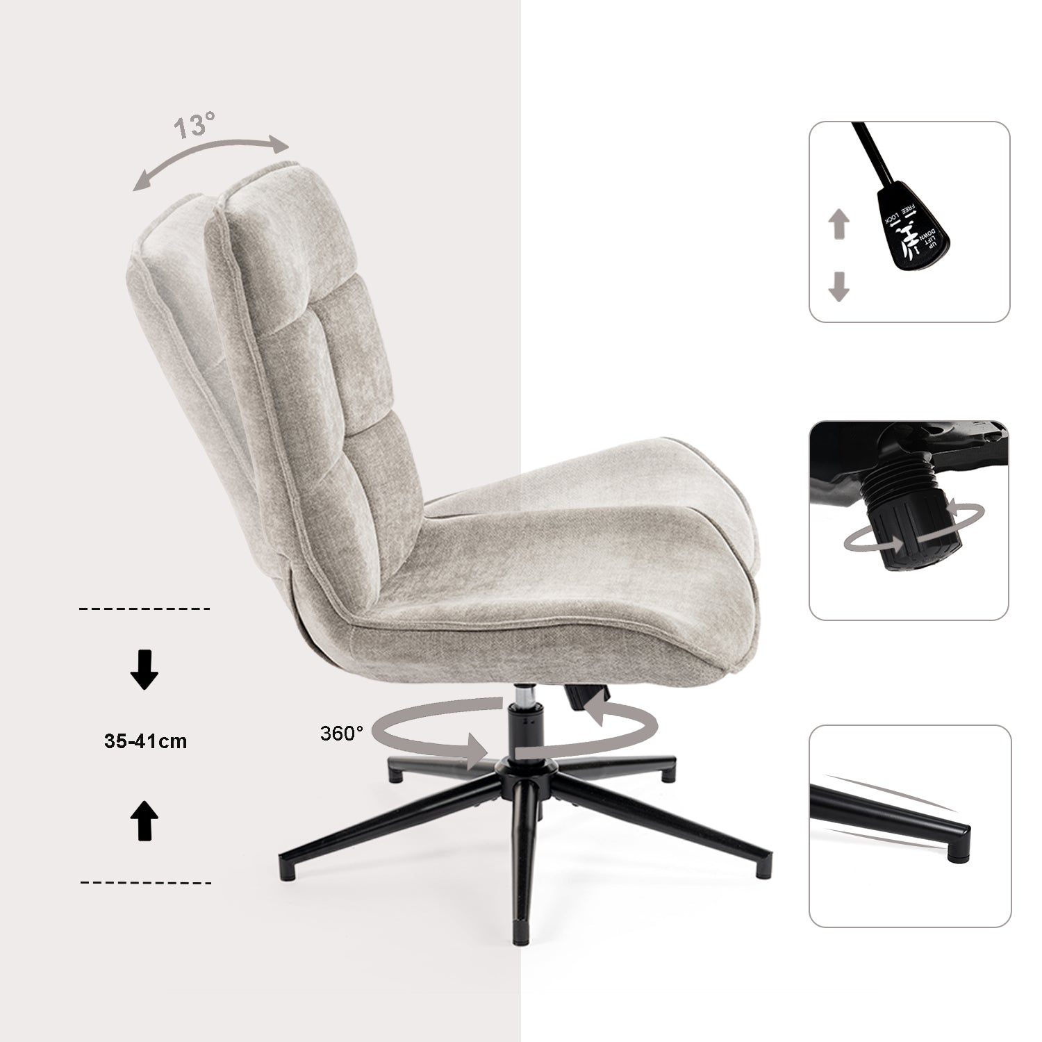 Adjustable leisure armchair in 360 ° swivel crushed caterpillar - Charlotte