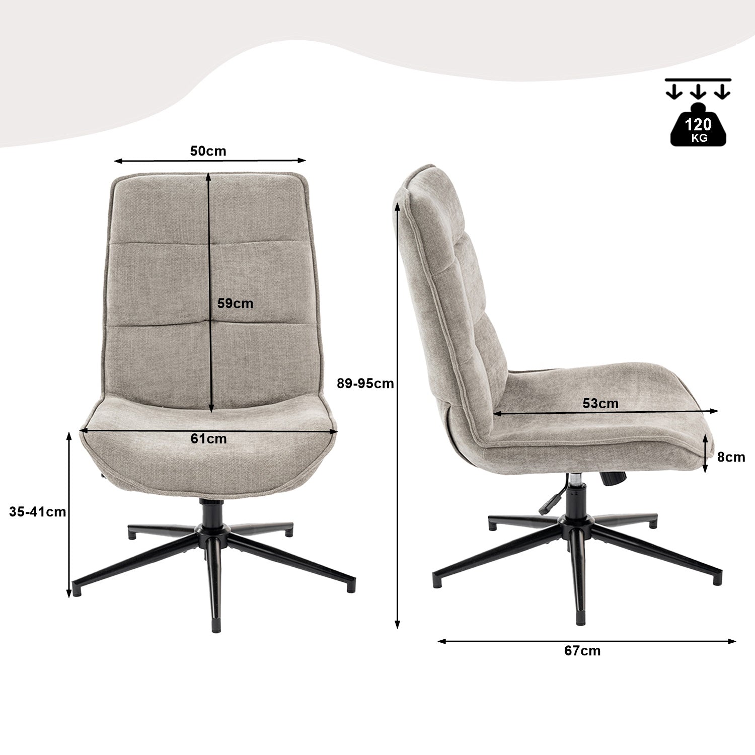 Adjustable leisure armchair in 360 ° swivel crushed caterpillar - Charlotte