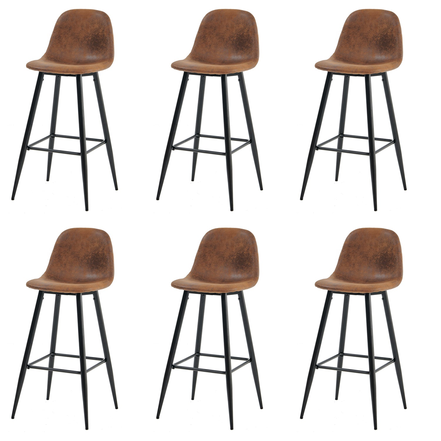 Lot de 6 tabourets de bar industriels avec dossier en suédine - CHARLTON BAR