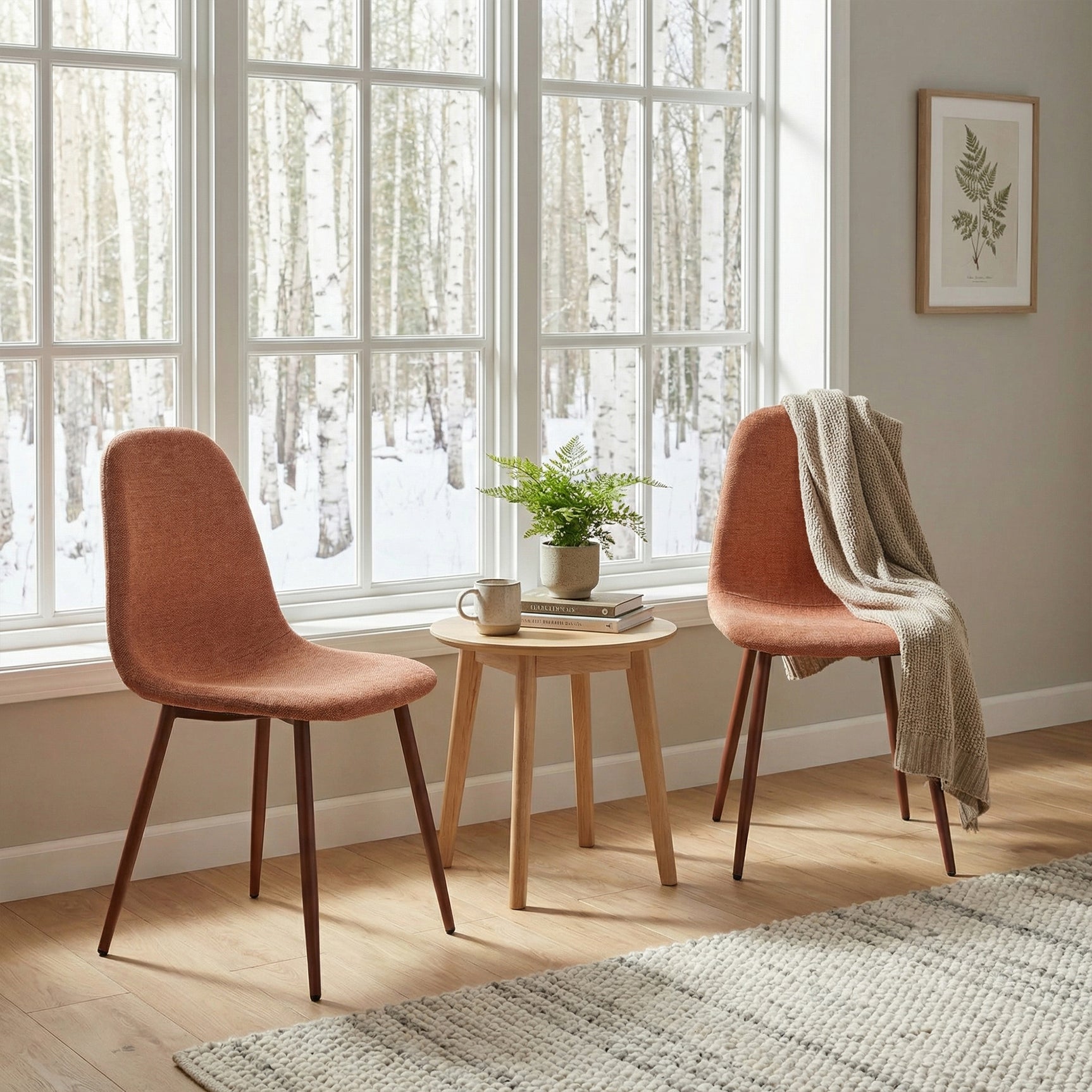 Lot de 4 chaises de salle à manger en tissu rouge doux, chaises de détente avec dossier et pieds métalliques assortis scandinave - CHARLTON