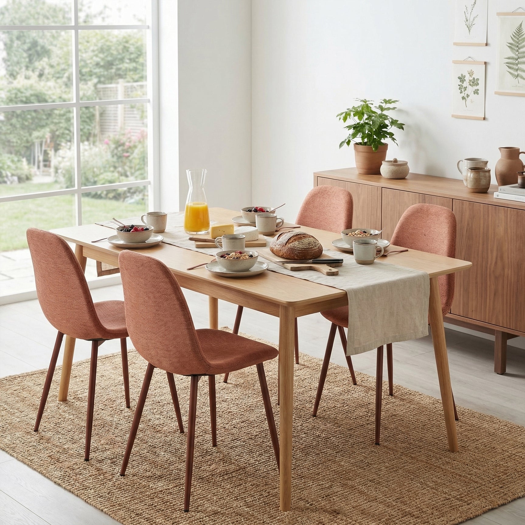 Lot de 4 chaises de salle à manger en tissu rouge doux, chaises de détente avec dossier et pieds métalliques assortis scandinave - CHARLTON