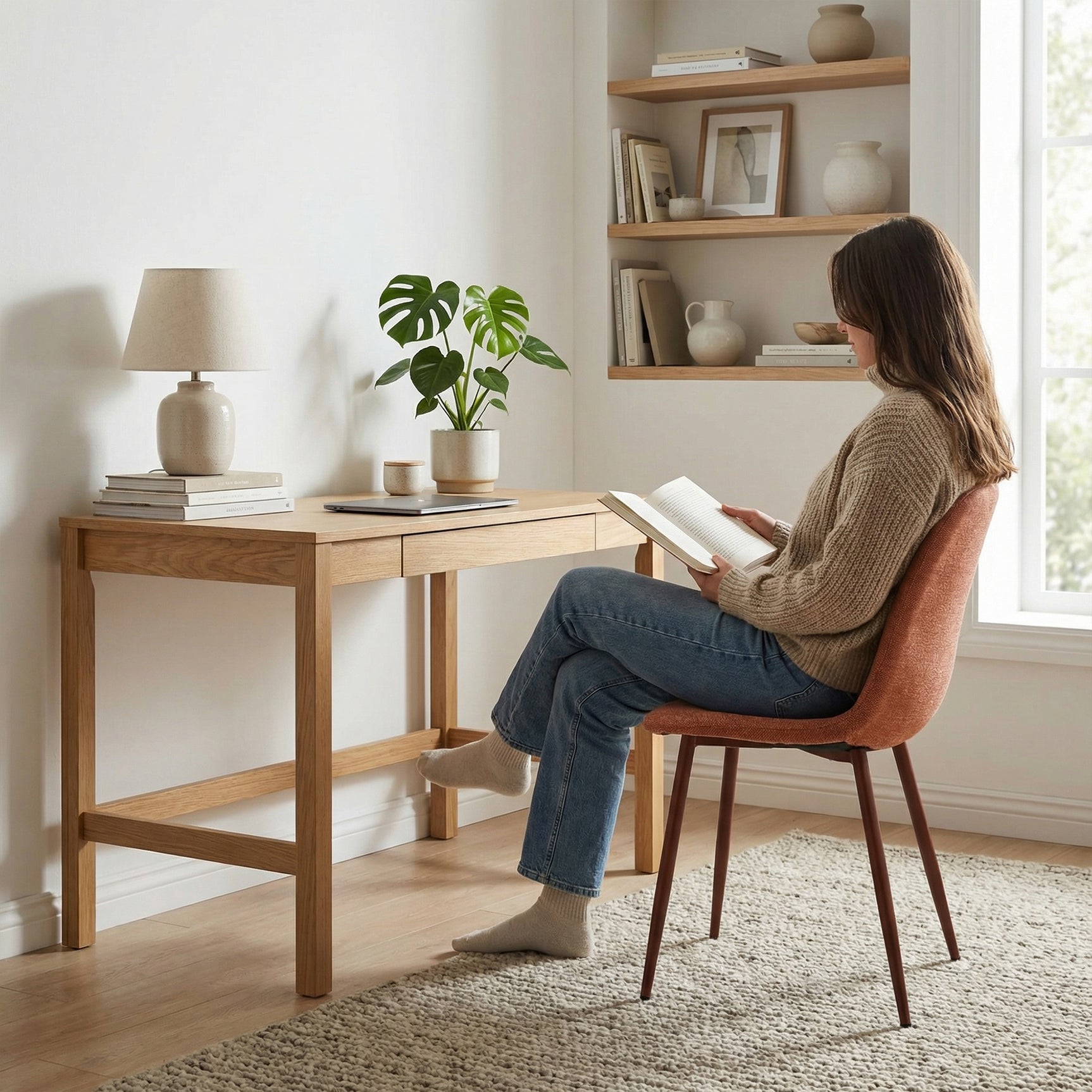 Lot de 4 chaises de salle à manger en tissu rouge doux, chaises de détente avec dossier et pieds métalliques assortis scandinave - CHARLTON