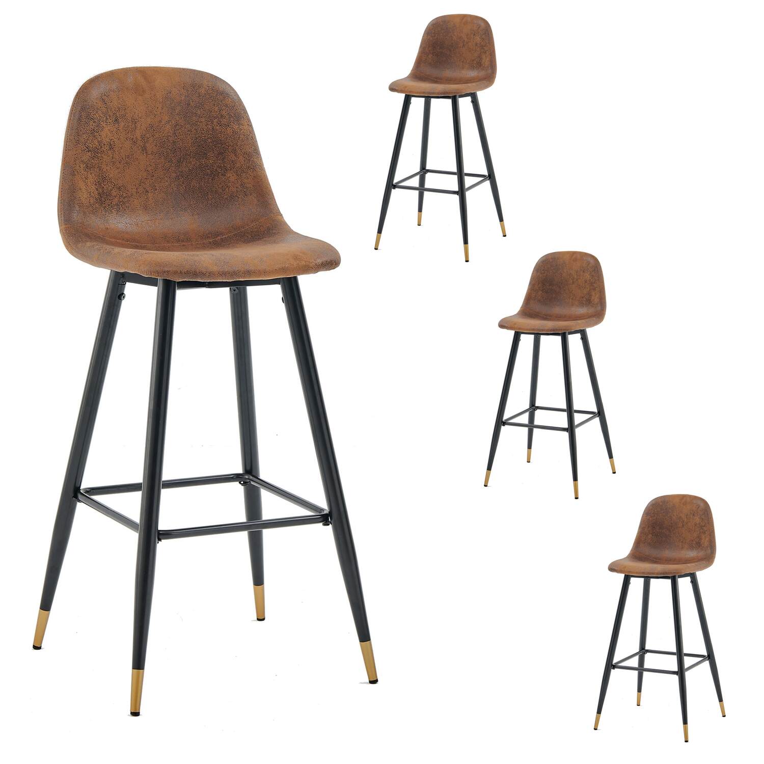 Lot de 4 tabourets de bar industriels avec dossier en suédine - CHARLTON BAR
