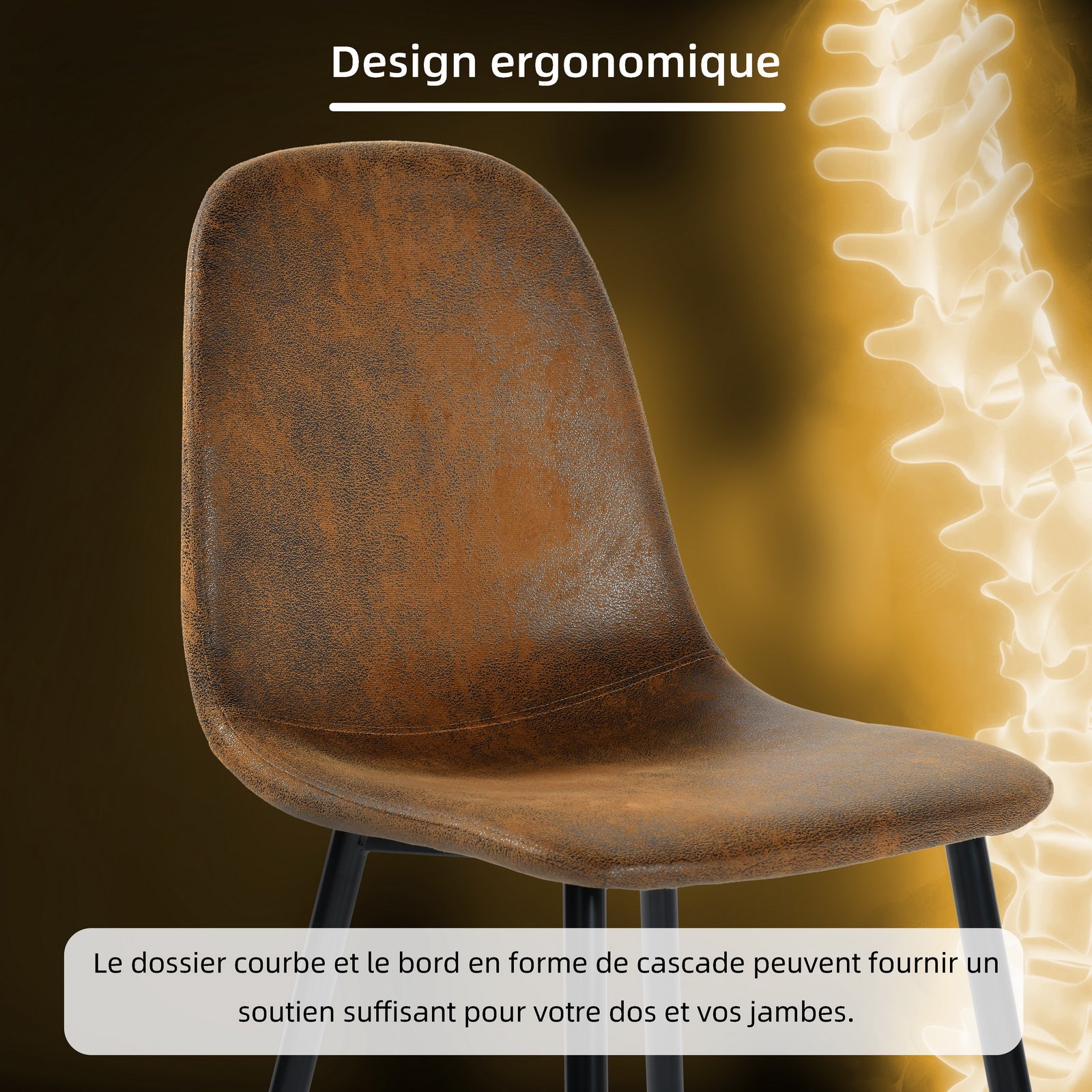 Ensemble de salle à manger de style scandinave composé d'une table ronde en chêne et de 4 chaises en suédine marron
