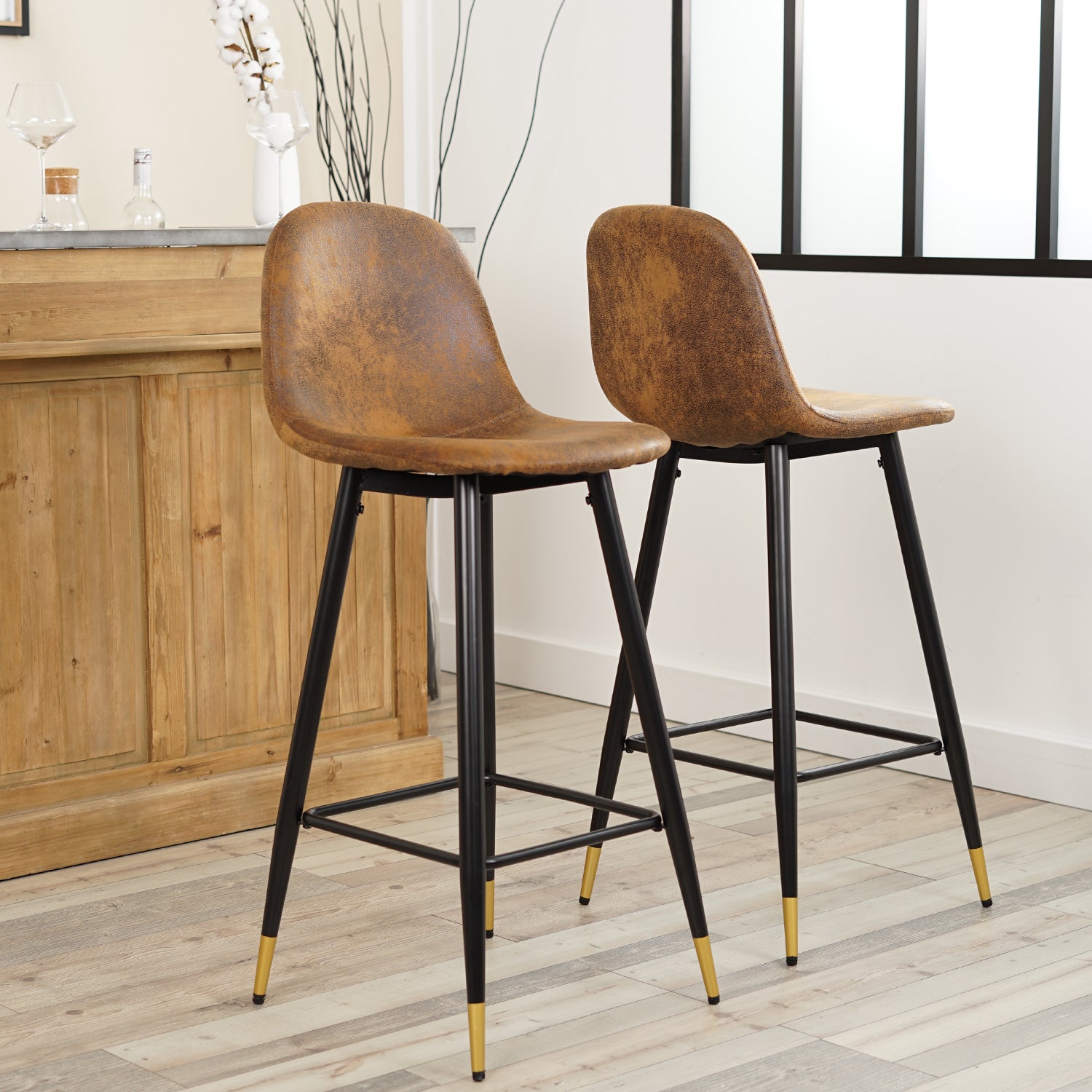 Set von 6 Industrial Bar Stools mit Wildlederdatei - Charlton Bar
