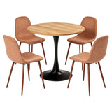 Round Table Table Table Table Timber Ø80 cm with 4 black velvet chairs, modern and comfortable style